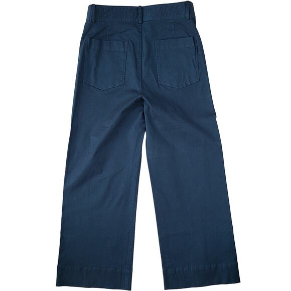 Margaret O'Leary Wide Leg High Waist Blue Cotton Blend Chino Pants Size Medium - Picture 2 of 7